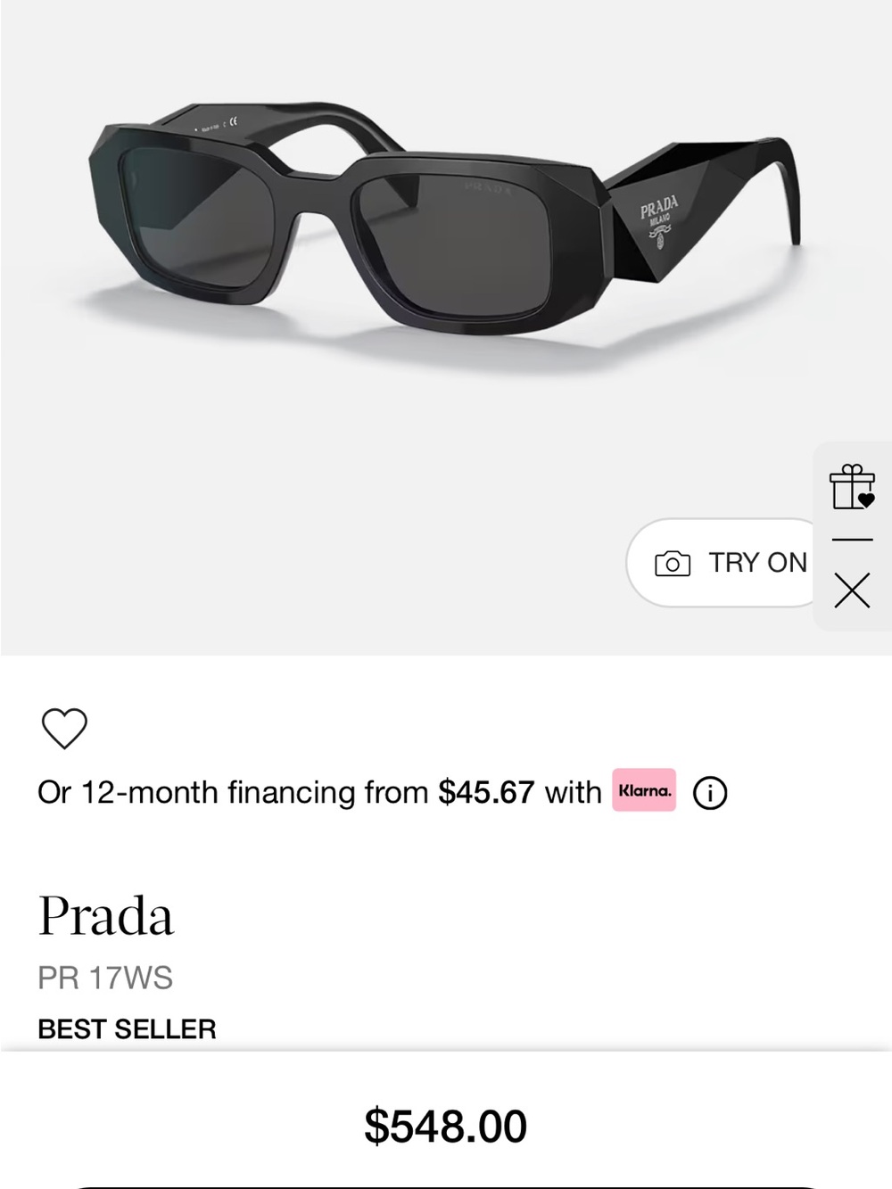 Prada Black Faceted Rectangular Sunglasses - never worn!
